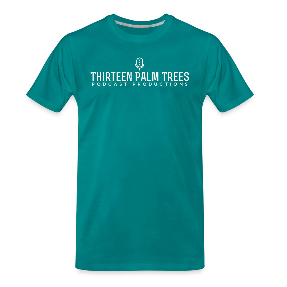 Thirteen Palm Trees Tee - White Logo - teal