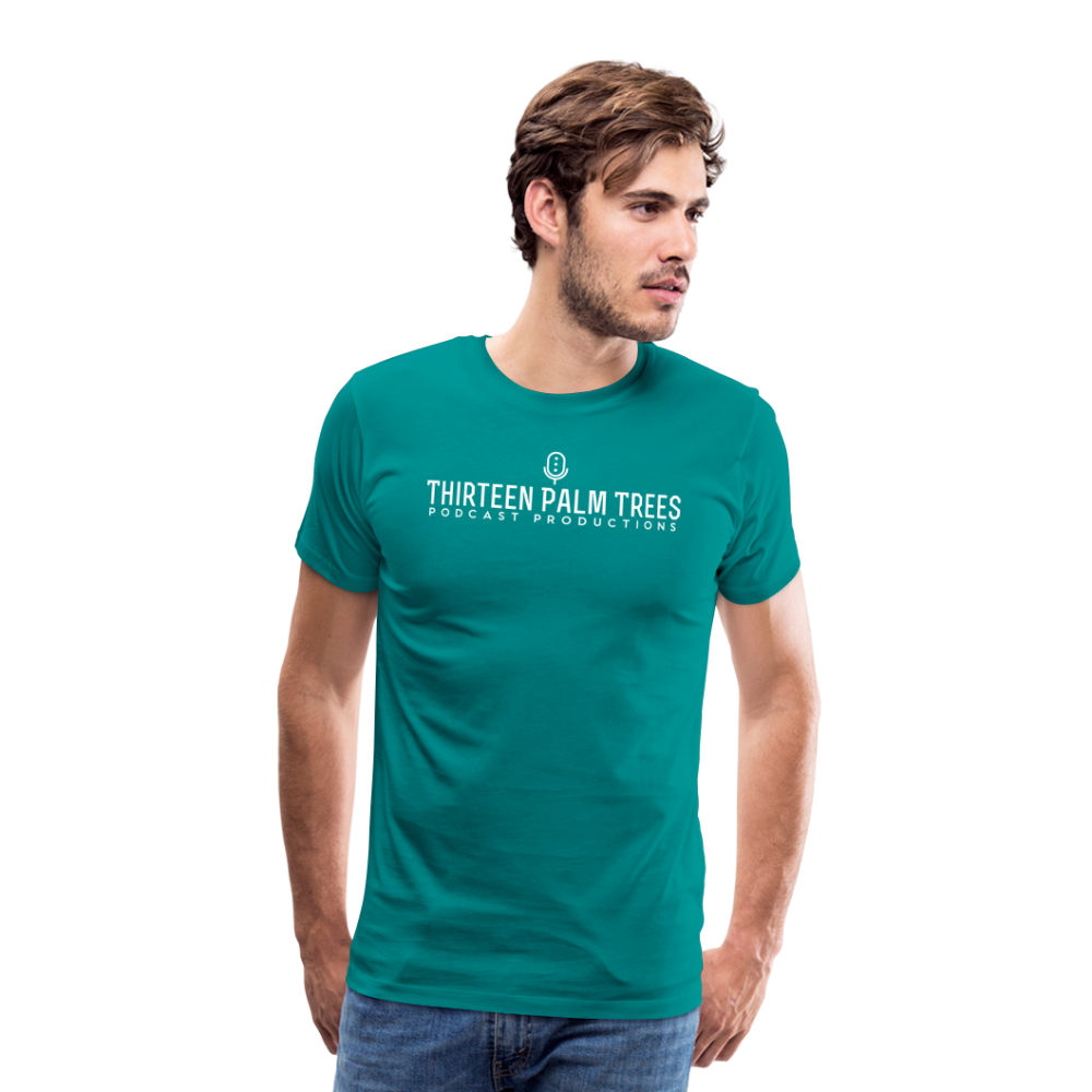 Thirteen Palm Trees Tee - White Logo - teal