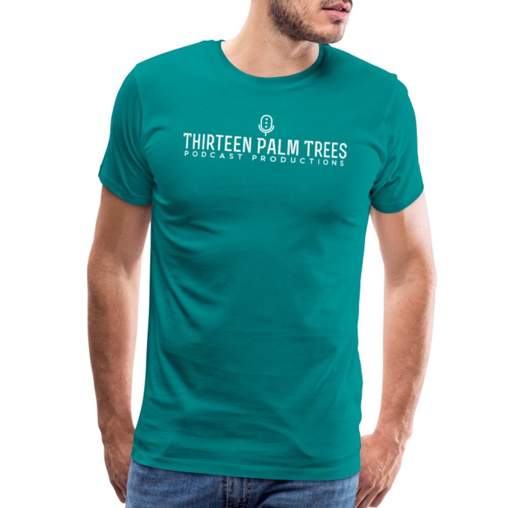 Thirteen Palm Trees Tee - White Logo - teal