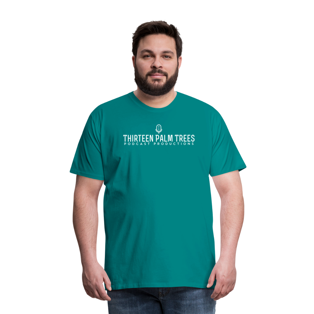 Thirteen Palm Trees Tee - White Logo - teal