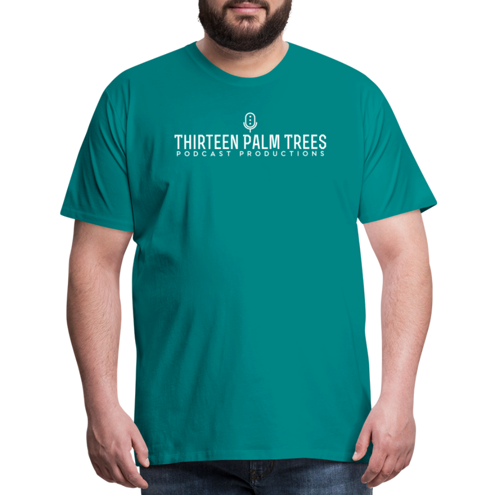 Thirteen Palm Trees Tee - White Logo - teal