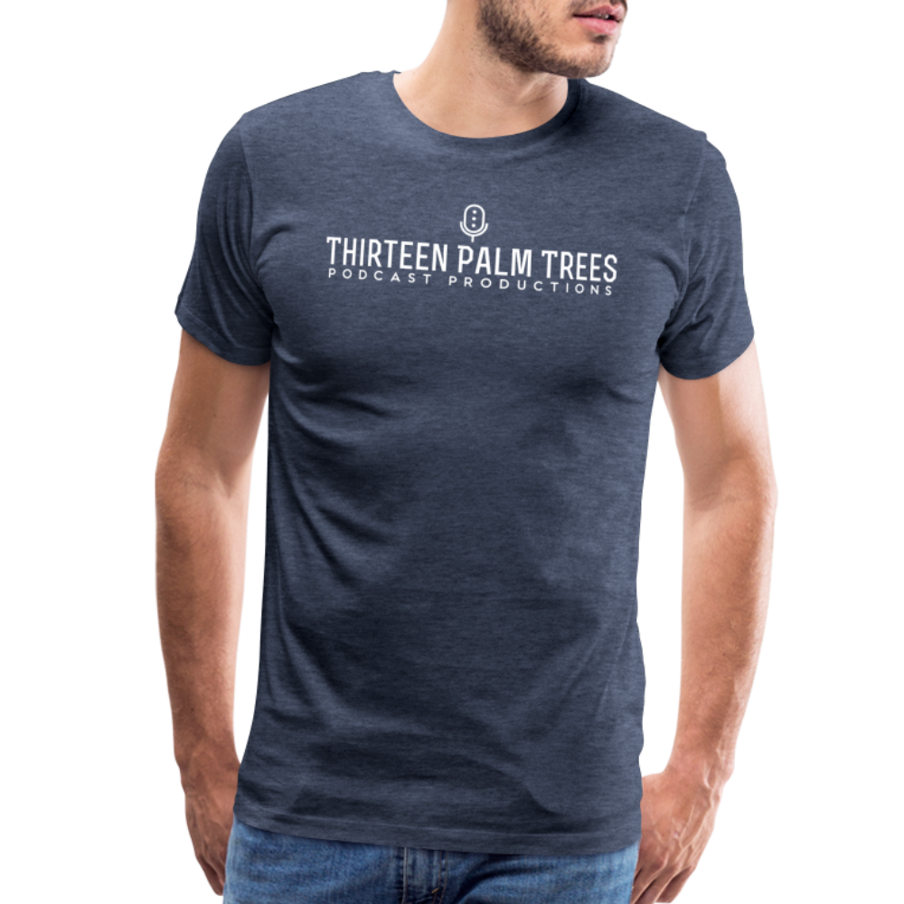 Thirteen Palm Trees Tee - White Logo - heather blue