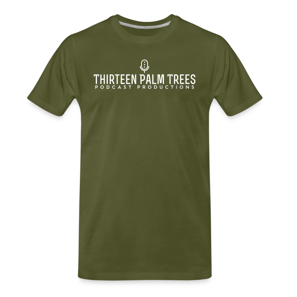 Thirteen Palm Trees Tee - White Logo - olive green