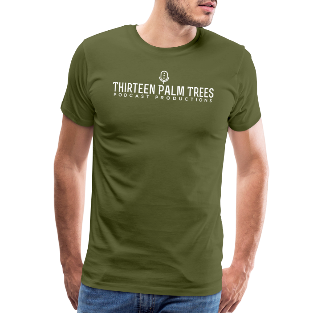 Thirteen Palm Trees Tee - White Logo - olive green