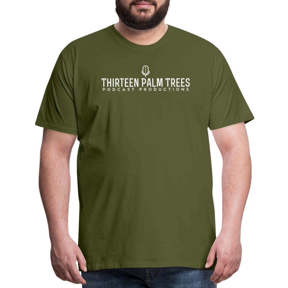 Thirteen Palm Trees Tee - White Logo - olive green