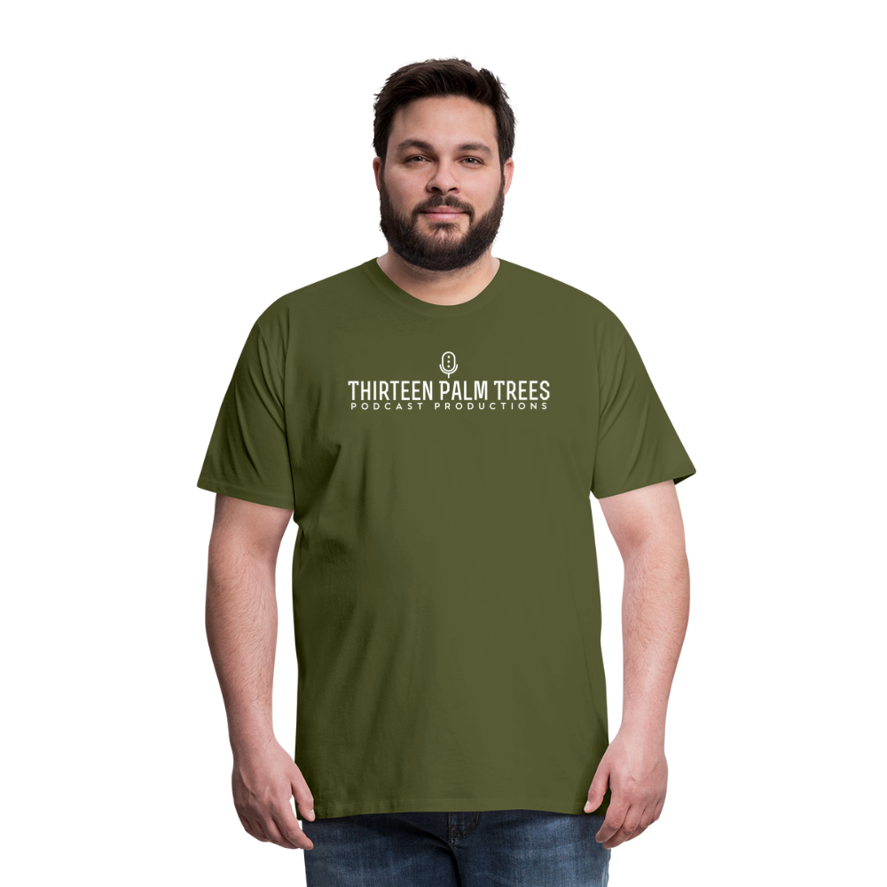 Thirteen Palm Trees Tee - White Logo - olive green