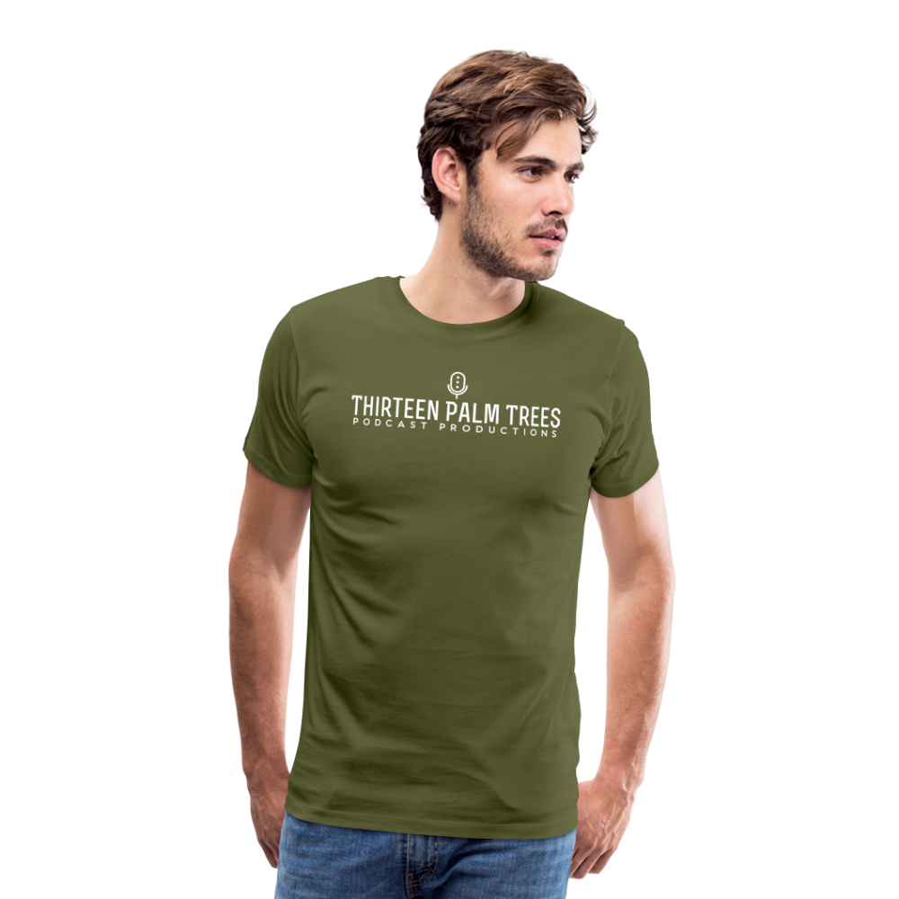 Thirteen Palm Trees Tee - White Logo - olive green